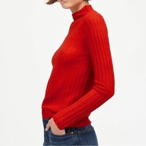 Madewell Alpaca Mockneck Ribbed Sweater in Bright Cherry Red Size Medium